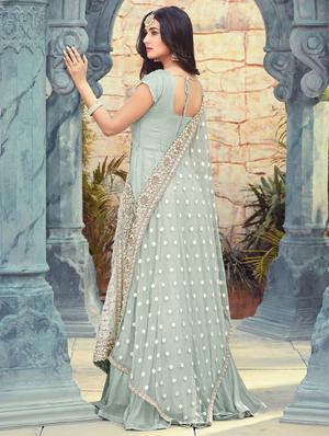 embroidered semi-stitched flared suit - 15443216 - Standard Image - 3