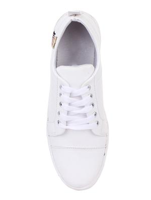 white leatherette lace up sneakers - 15443939 - Standard Image - 3