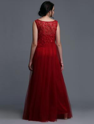 Embroidered net flared gown - 15445043 - Standard Image - 3
