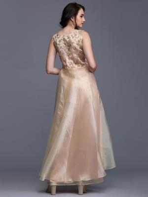 gold silk blend flared gown - 15445044 - Standard Image - 3