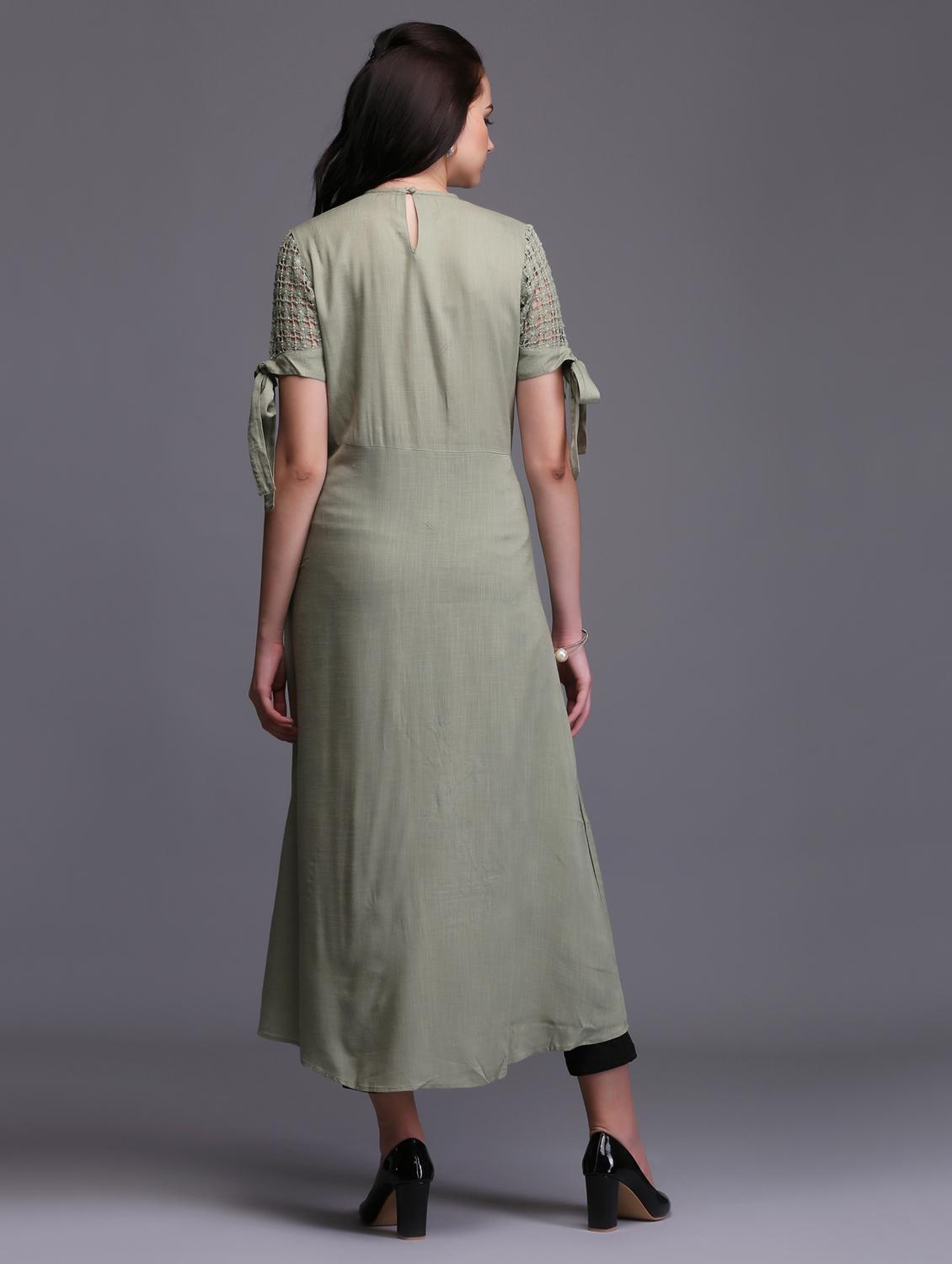 A-line bow sleeves kurta - 15445057 - Zoom Image - 3