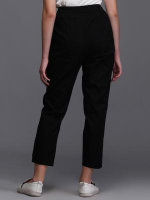 black cotton straight tapered pant - 15445109 - Standard Image - 3