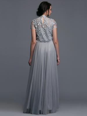 embroidered mesh mock neck gown - 15445222 - Standard Image - 3