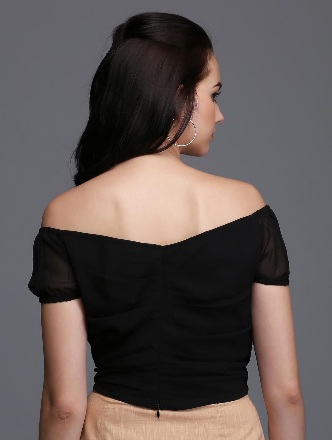 off shoulder pleated crop top - 15445243 - Zoom Image - 3