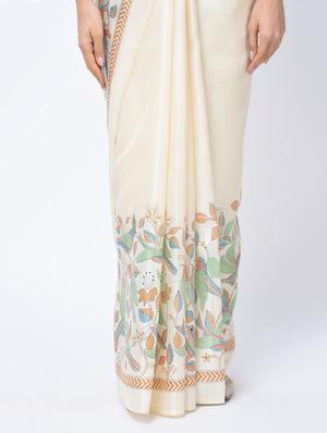 kalamkari printed beige saree with blouse - 15447757 - Standard Image - 3