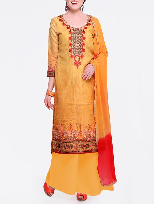 embroidered unstitched palazzo suit - 15449495 - Standard Image - 1