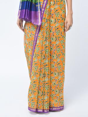 chanderi floral striped pallu saree with blouse - 15450527 - Standard Image - 3