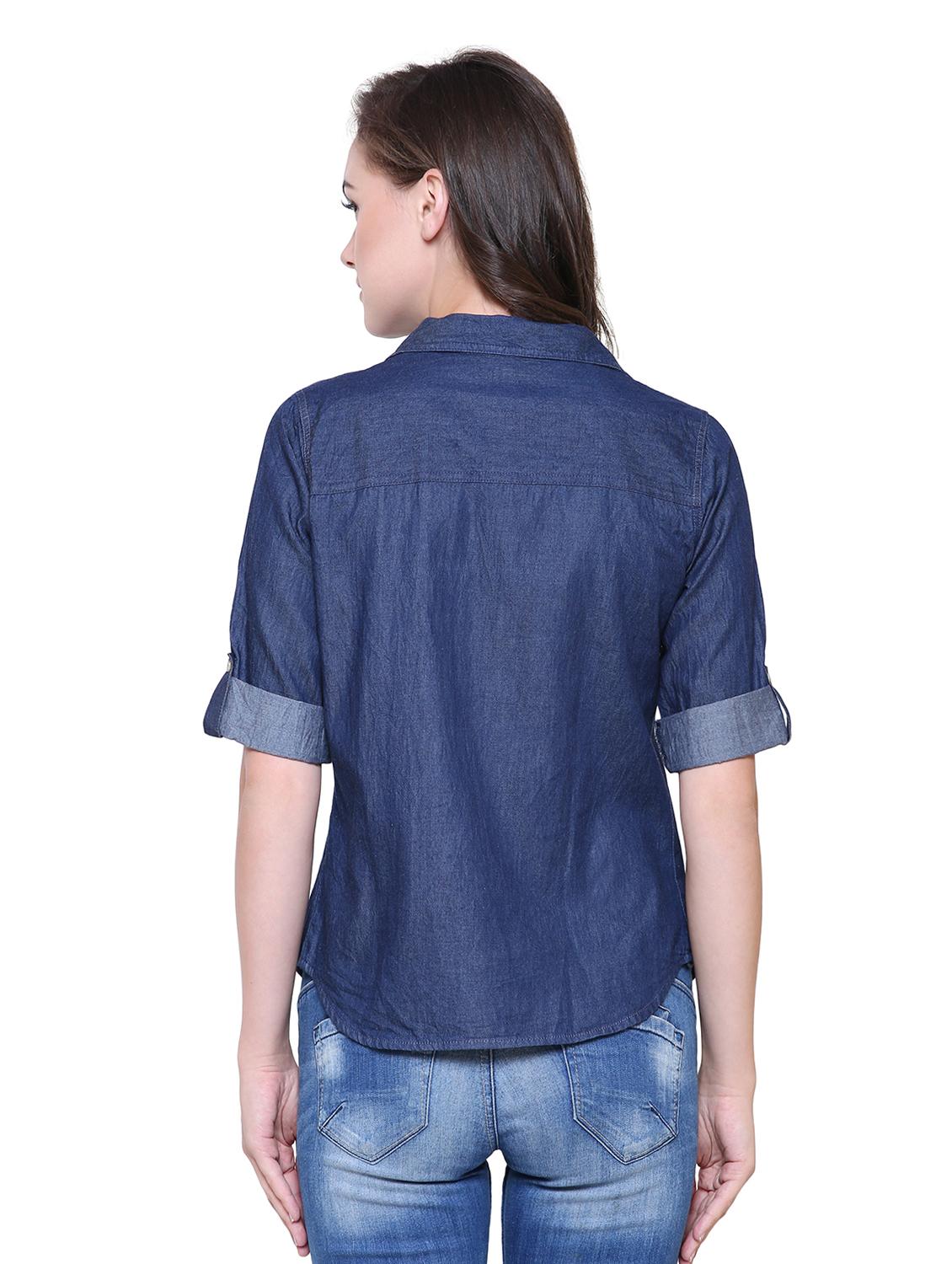 Text printed denim shirt - 15451200 - Zoom Image - 3
