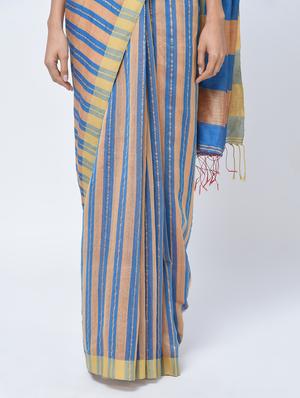 contrast striped jamdani saree with blouse - 15452389 - Standard Image - 3
