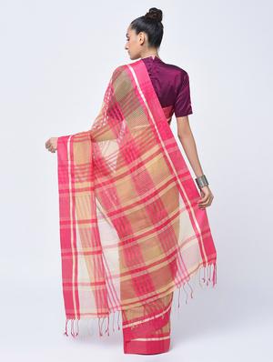 contrast striped jamdani saree with blouse - 15452442 - Standard Image - 3