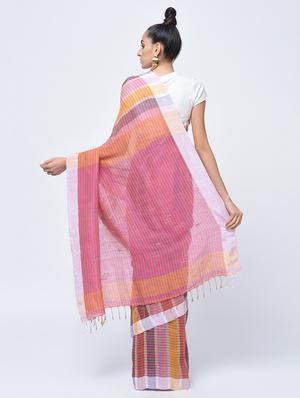 contrast striped jamdani saree with blouse - 15452455 - Standard Image - 3
