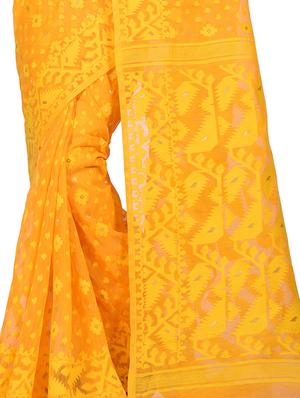 yellow dhakai jamdani saree with blouse - 15453112 - Standard Image - 3