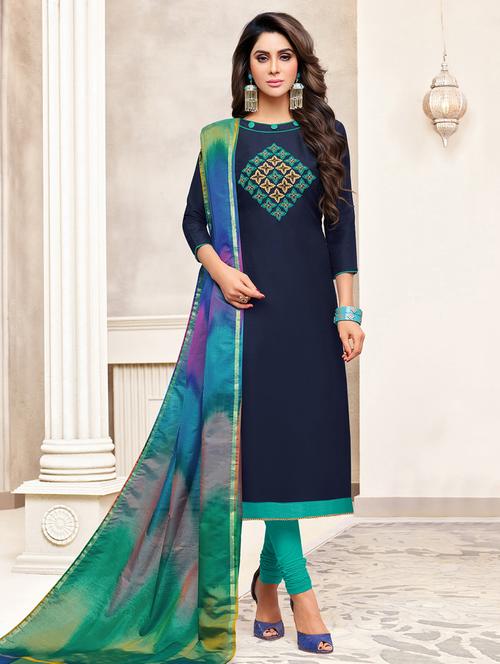 embroidered unstitched churidaar suit - 15453954 - Standard Image - 1