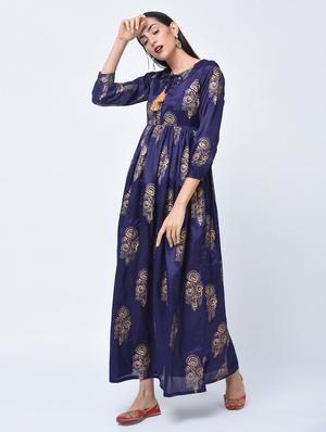 flared foil printed dress with tassels - 15456348 - Standard Image - 3