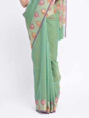 zari bordered saree with blouse - 15457121 - Standard Image - 3
