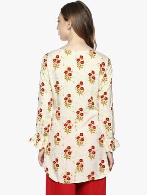 beige viscose straight kurti - 15458301 - Standard Image - 3