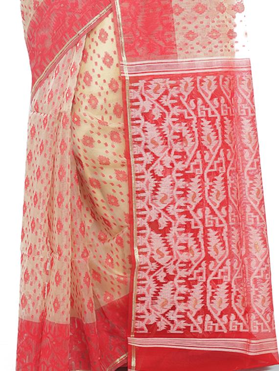 Muslin hand woven jamdani saree with blouse - 15458754 - Zoom Image - 3