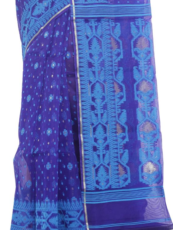 Muslin hand woven jamdani saree with blouse - 15458762 - Zoom Image - 3