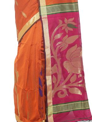 Rust orange handloom saree with blouse - 15458782 - Standard Image - 3