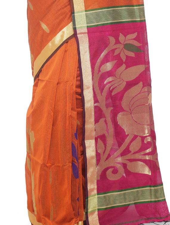 Rust orange handloom saree with blouse - 15458782 - Zoom Image - 3