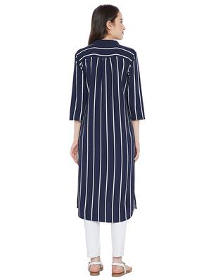 buttoned down striped high low kurta - 15458851 - Standard Image - 3