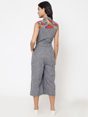 belted waistband checks print jumpsuit - 15460936 - Standard Image - 3