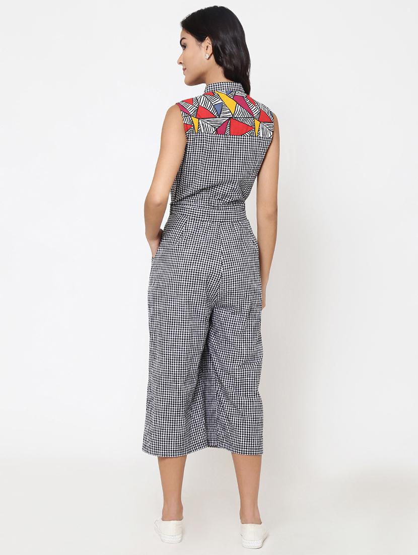 belted waistband checks print jumpsuit - 15460936 - Zoom Image - 3