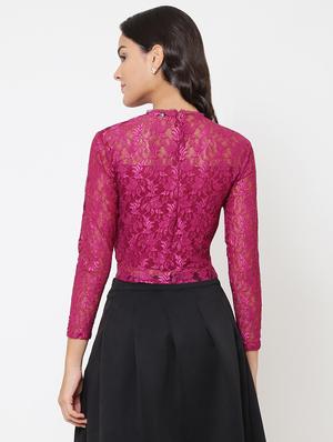 back zip-up lace detailed crop top - 15460951 - Standard Image - 3