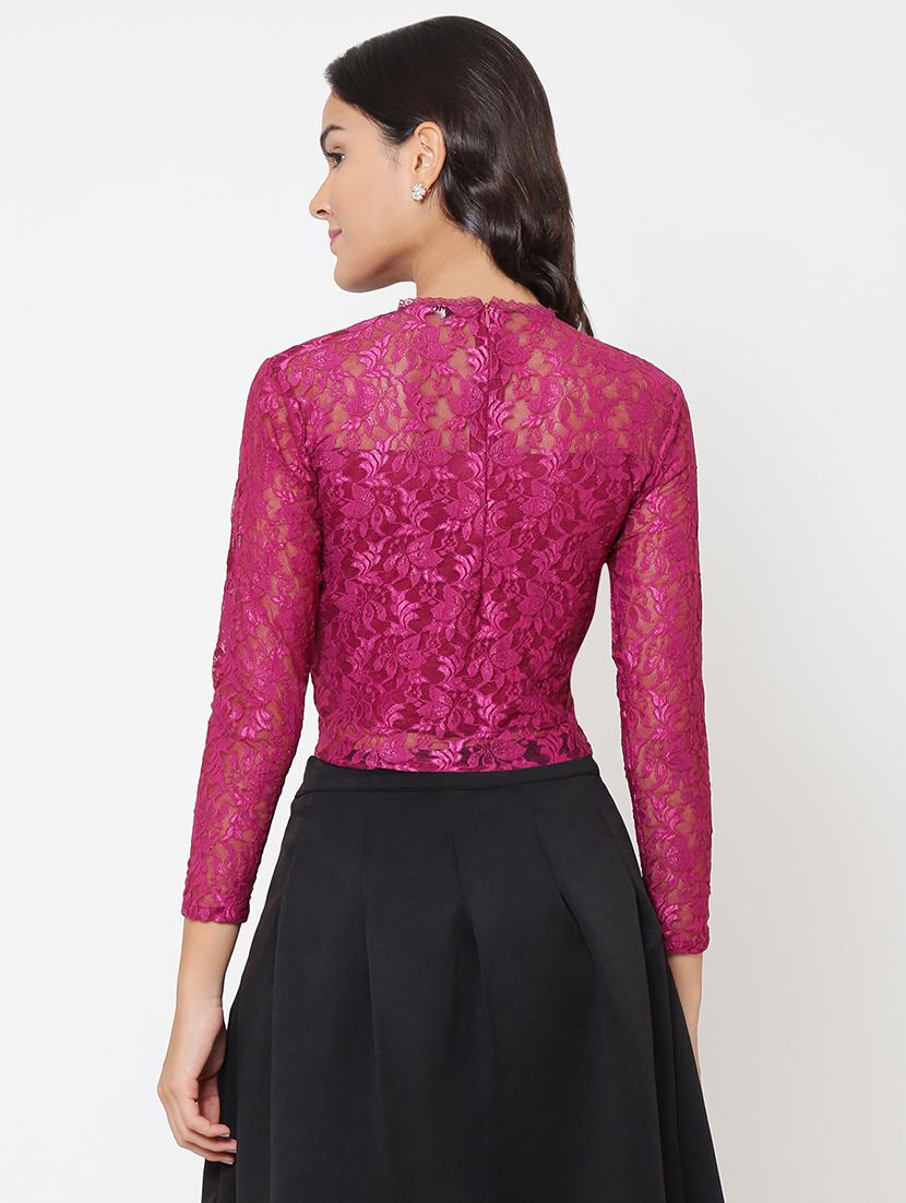 back zip-up lace detailed crop top - 15460951 - Zoom Image - 3
