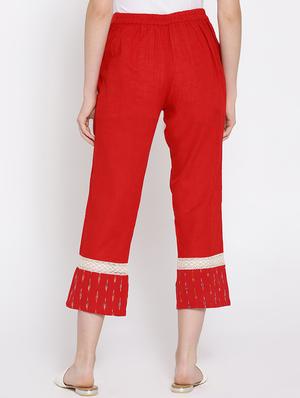 lace insert detail flat front trousers - 15461308 - Standard Image - 3