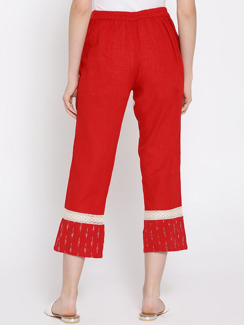 lace insert detail flat front trousers - 15461308 - Zoom Image - 3