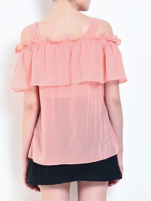 shoulder strap ruffle detailed sheer top - 15461610 - Standard Image - 3