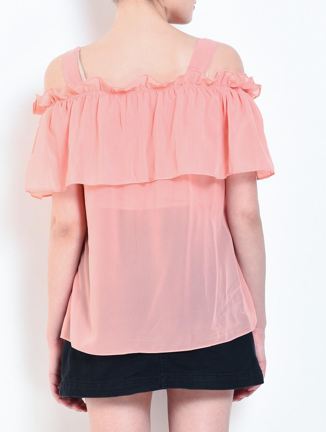 shoulder strap ruffle detailed sheer top - 15461610 - Zoom Image - 3