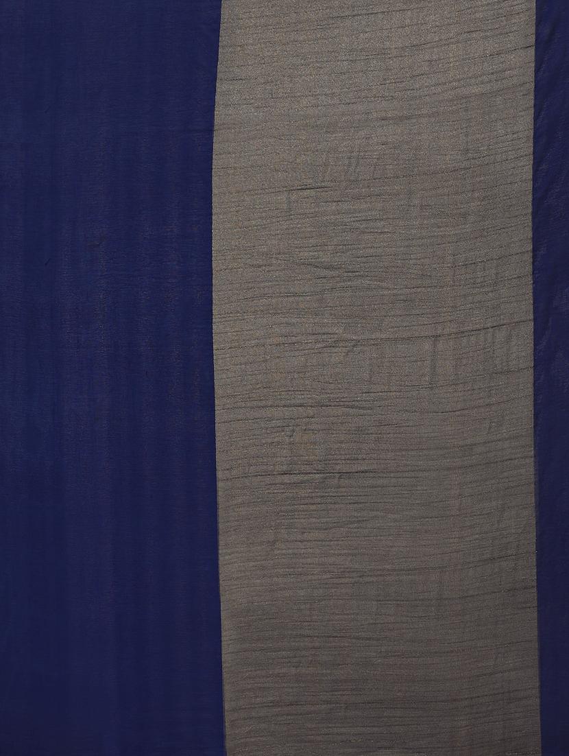 gold border solid blue saree with blouse - 15464077 - Zoom Image - 3