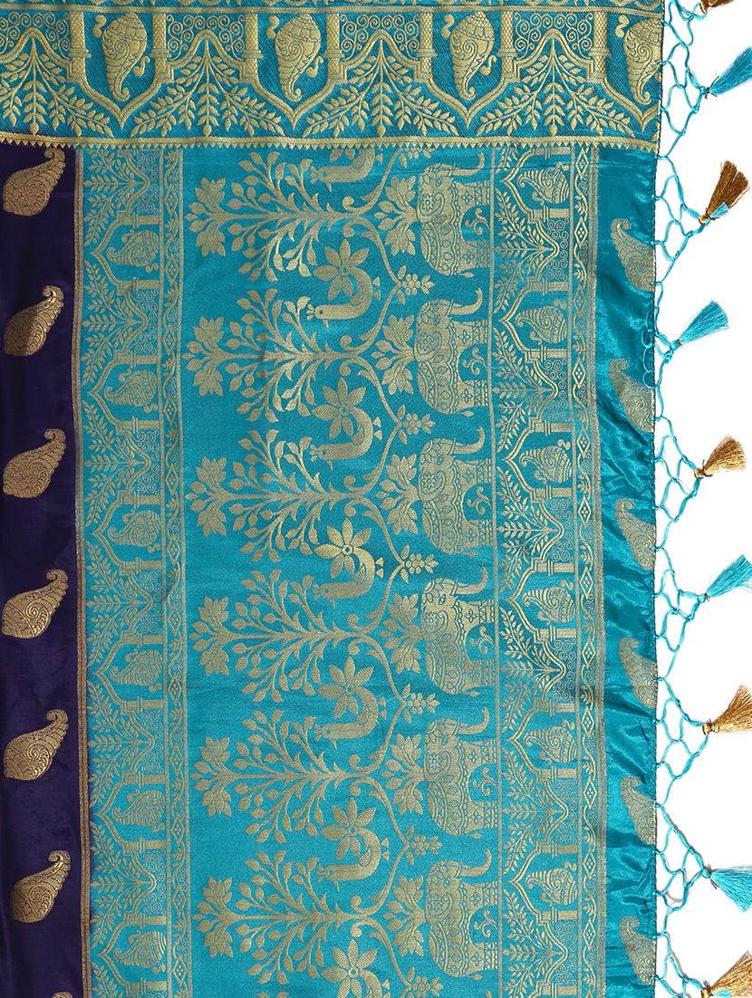 gold zari motif kanjivaram saree with blouse - 15464113 - Zoom Image - 3