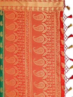 contrast border conversational kanjivaram saree with blouse - 15464185 - Standard Image - 3