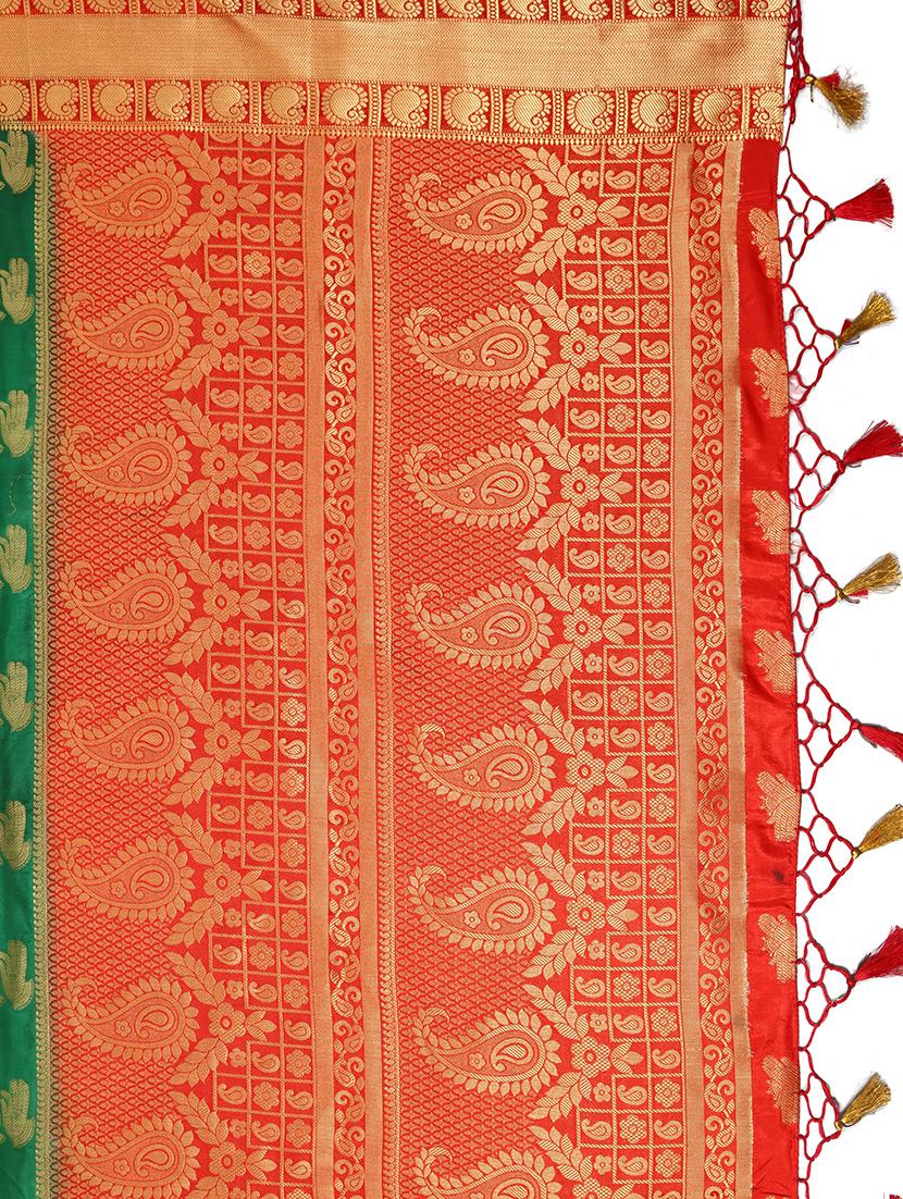 contrast border conversational kanjivaram saree with blouse - 15464185 - Zoom Image - 3
