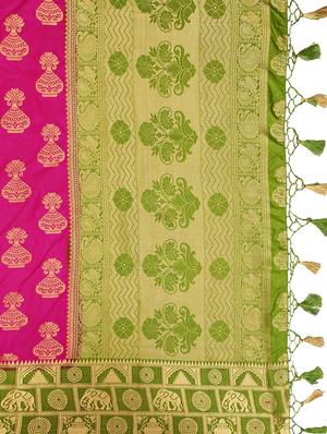 contrast conversational border kanjivaram saree with blouse - 15464271 - Standard Image - 3