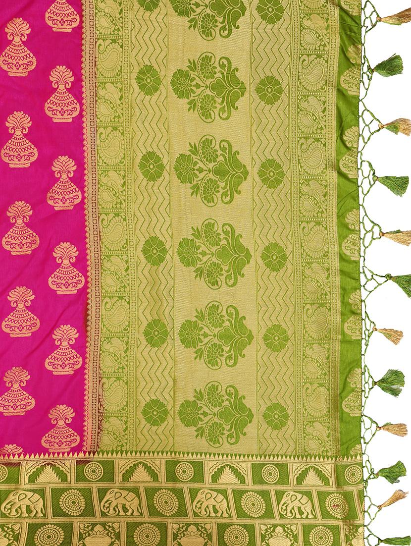 contrast conversational border kanjivaram saree with blouse - 15464271 - Zoom Image - 3