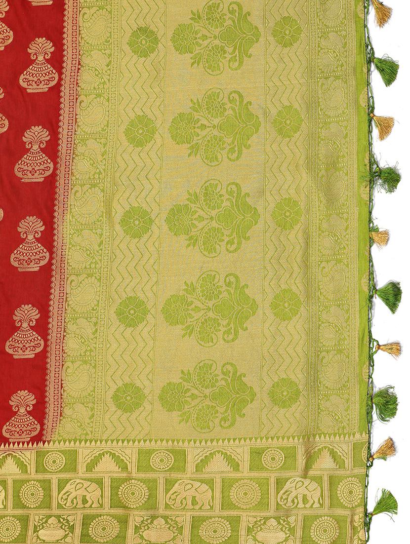 contrast conversational border kanjivaram saree with blouse - 15464275 - Zoom Image - 3