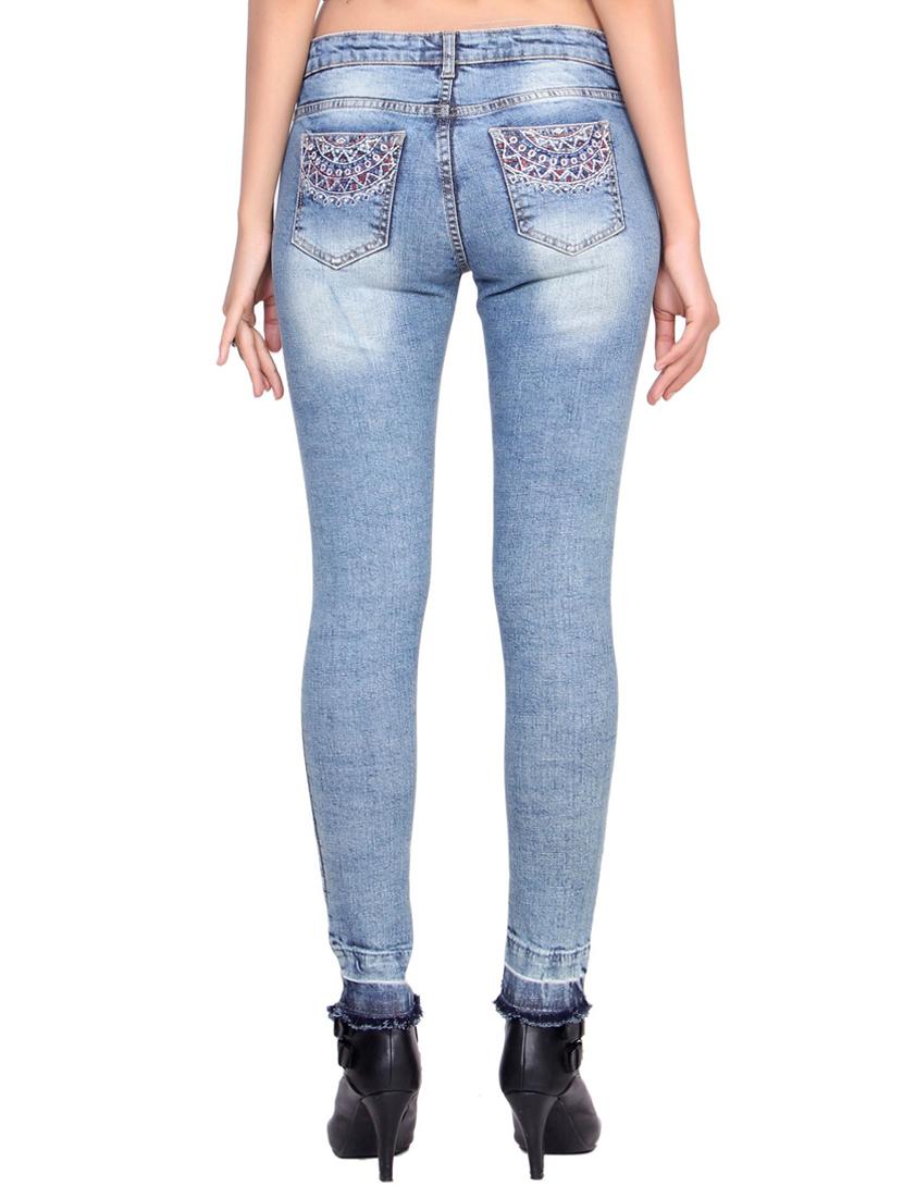 embroidered distressed frayed jeans - 15467194 - Zoom Image - 3