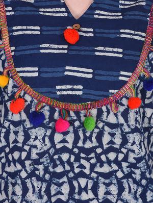 blue cotton aline kurti - 15468526 - Standard Image - 3