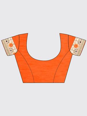 embroidered border brasso orange saree with blouse - 15469475 - Standard Image - 3