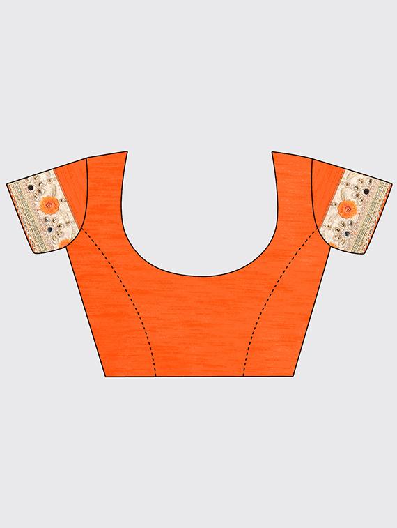 embroidered border brasso orange saree with blouse - 15469475 - Zoom Image - 3