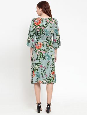 buttoned neck floral fit & flare dress - 15470716 - Standard Image - 3