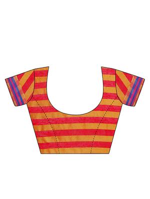 striped zari border woven saree with blouse - 15471420 - Standard Image - 3