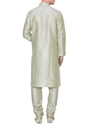 pista green dupion kurta pyjama set - 15471658 - Standard Image - 3