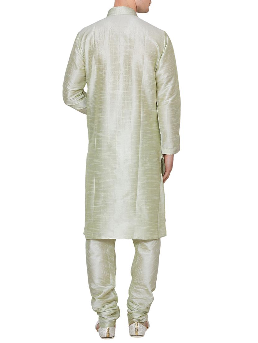 pista green dupion kurta pyjama set - 15471658 - Zoom Image - 3