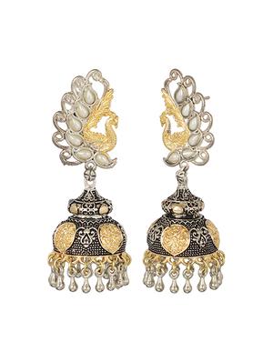 silver tone oxidized jhumka - 15472474 - Standard Image - 3