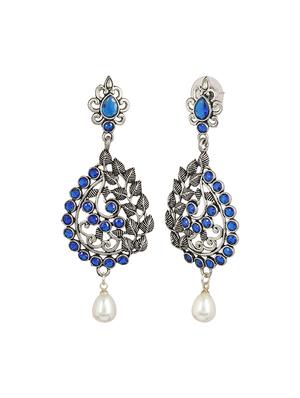 blue silver tone oxidized earrings - 15472567 - Standard Image - 3